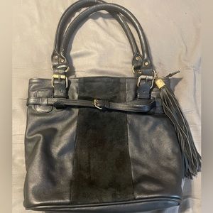 Custom Handmade Genuine Black Leather & Suede Shoulder Bag by Bali Elf